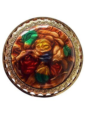 Vintage Reverse Carved Lucite Brooch Gold Tone Floral Pin 1950s New Old Stock